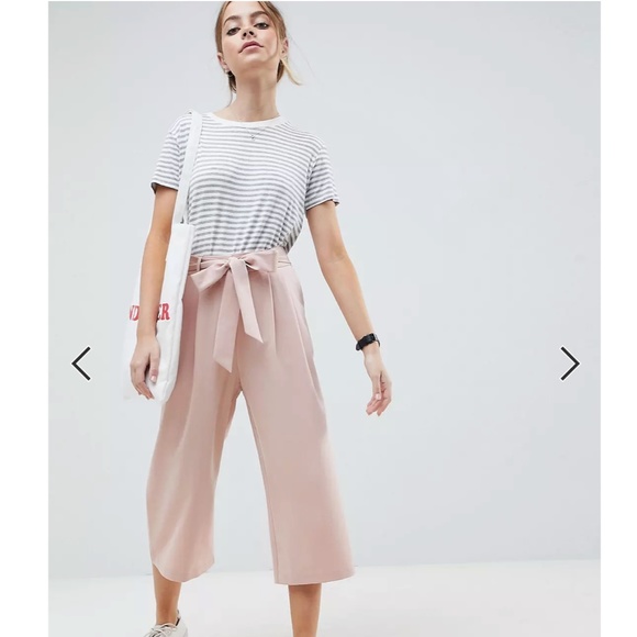 Asos Light Pink Culottes Tie Belt High Waist - Picture 6 of 16